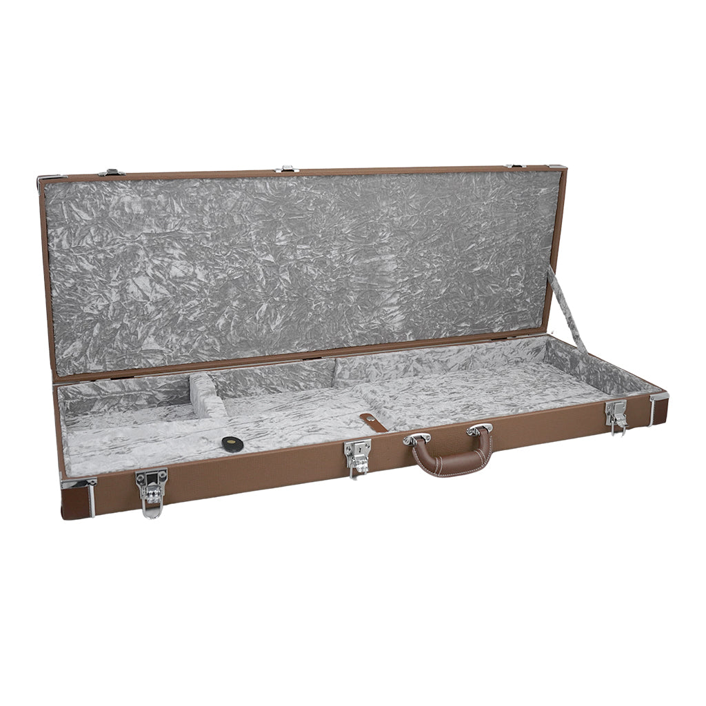 Premium Electric Guitar Hard Case Brown with Silver Plush Interior
