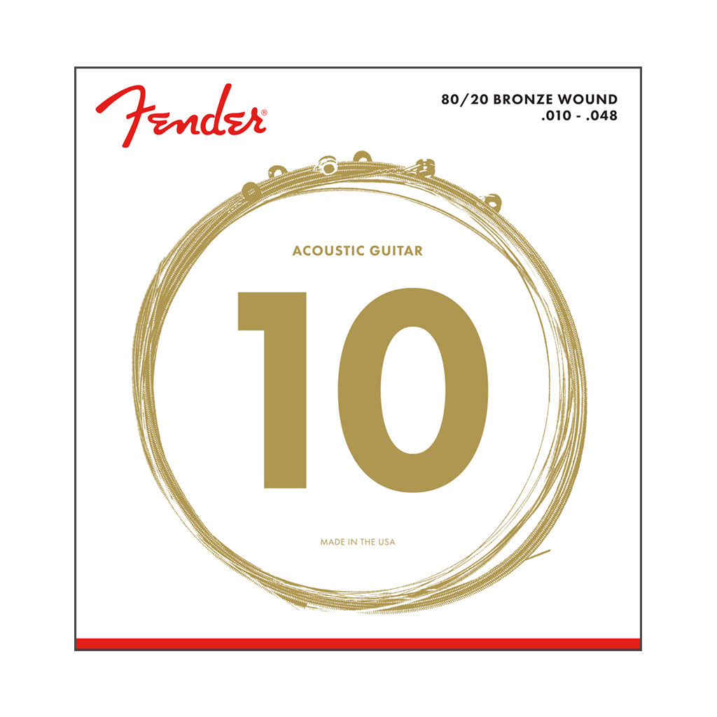 Fender - 80/20 Bronze Acoustic Strings, Ball End, 70XL .010-.048 Gauges, (6)