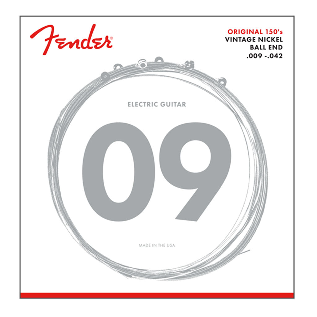 Fender - Original 150 Guitar Strings, Pure Nickel Wound, Ball End, 150L .009-.042 Gauges, (6)