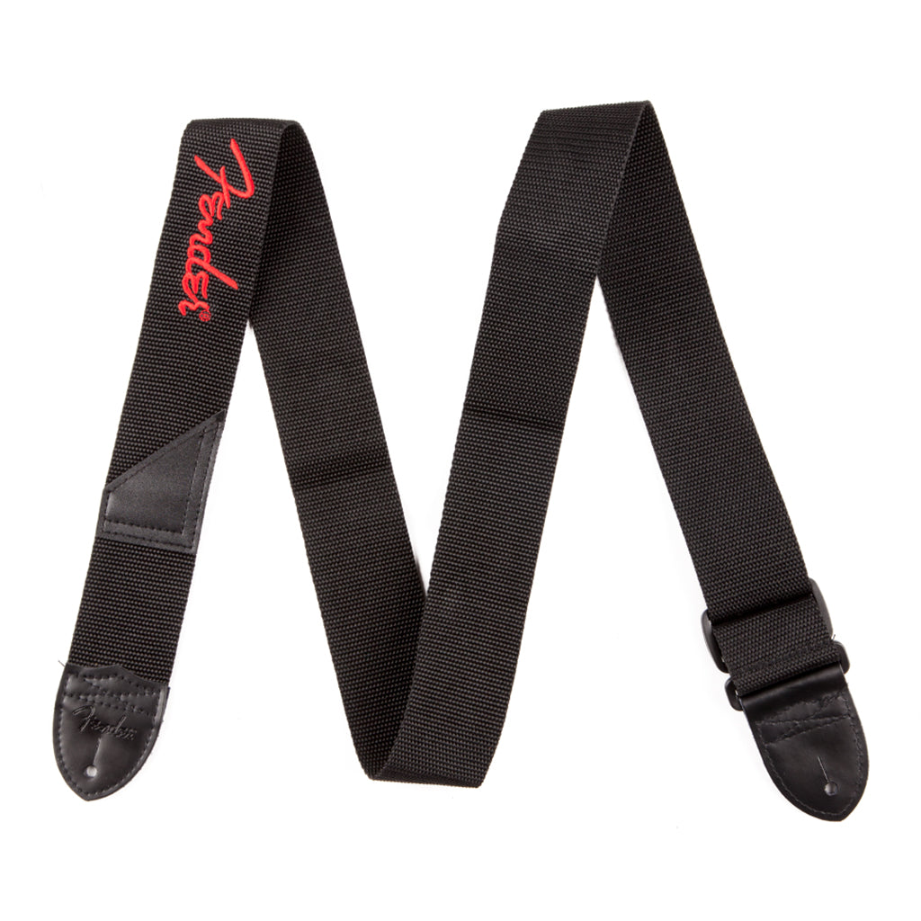 Fender 2 Black Poly Strap Red Fender Logo