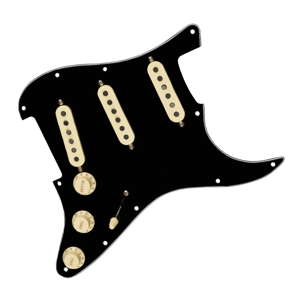 Fender Pre-Wired Strat Pickguard, Tex-Mex SSS, Black 11 Hole PG