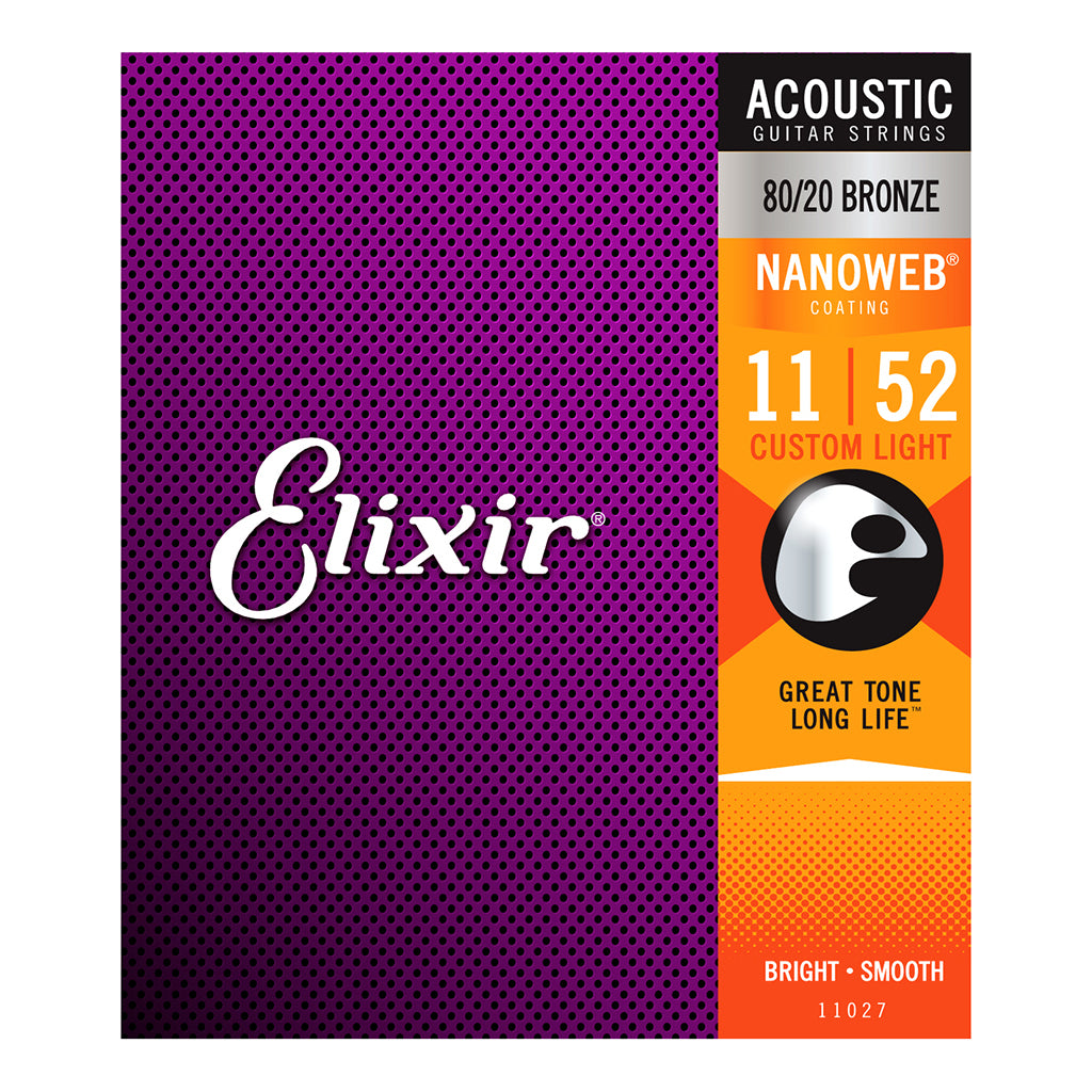 Elixir 11027 - Nanoweb 80/20 Custom Light 11-52 Acoustic Guitar Strings