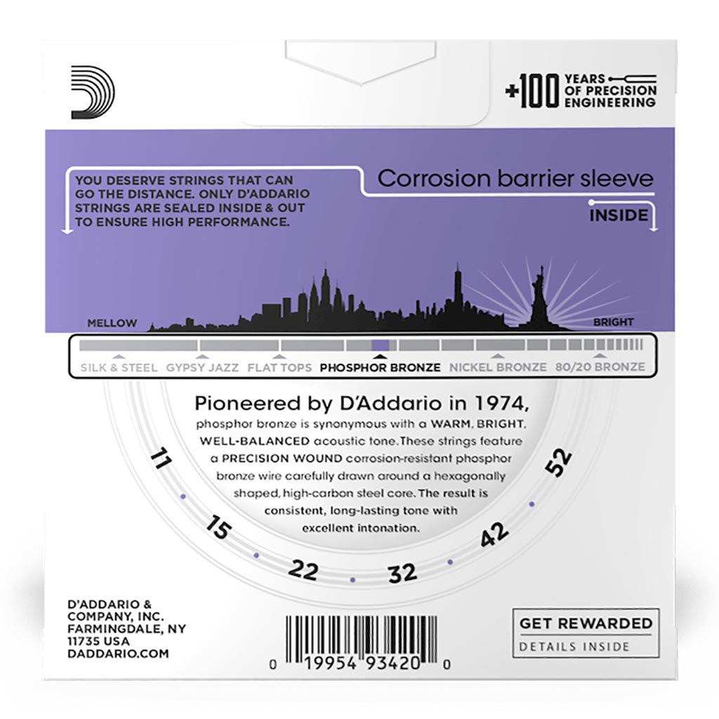 D'Addario - EJ26-3D - 3 pack Phosphor Bronze Custom Light 11-52 - Acoustic Guitar Strings