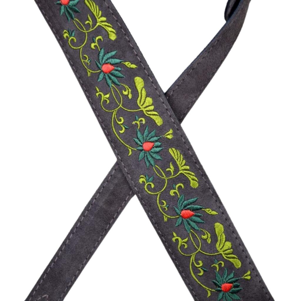 Colonial Leather DSS-ED17 Double Suede Embroidered Strap - Flower and Leaf Brown 2