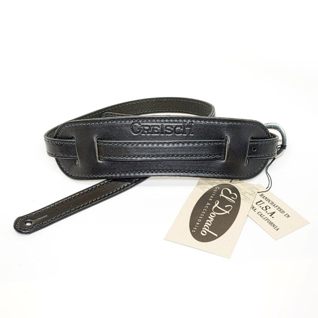 GRETSCH Guitar Strap by EL DORADO STRAPS, black, w/ Suede Shoulder Pad