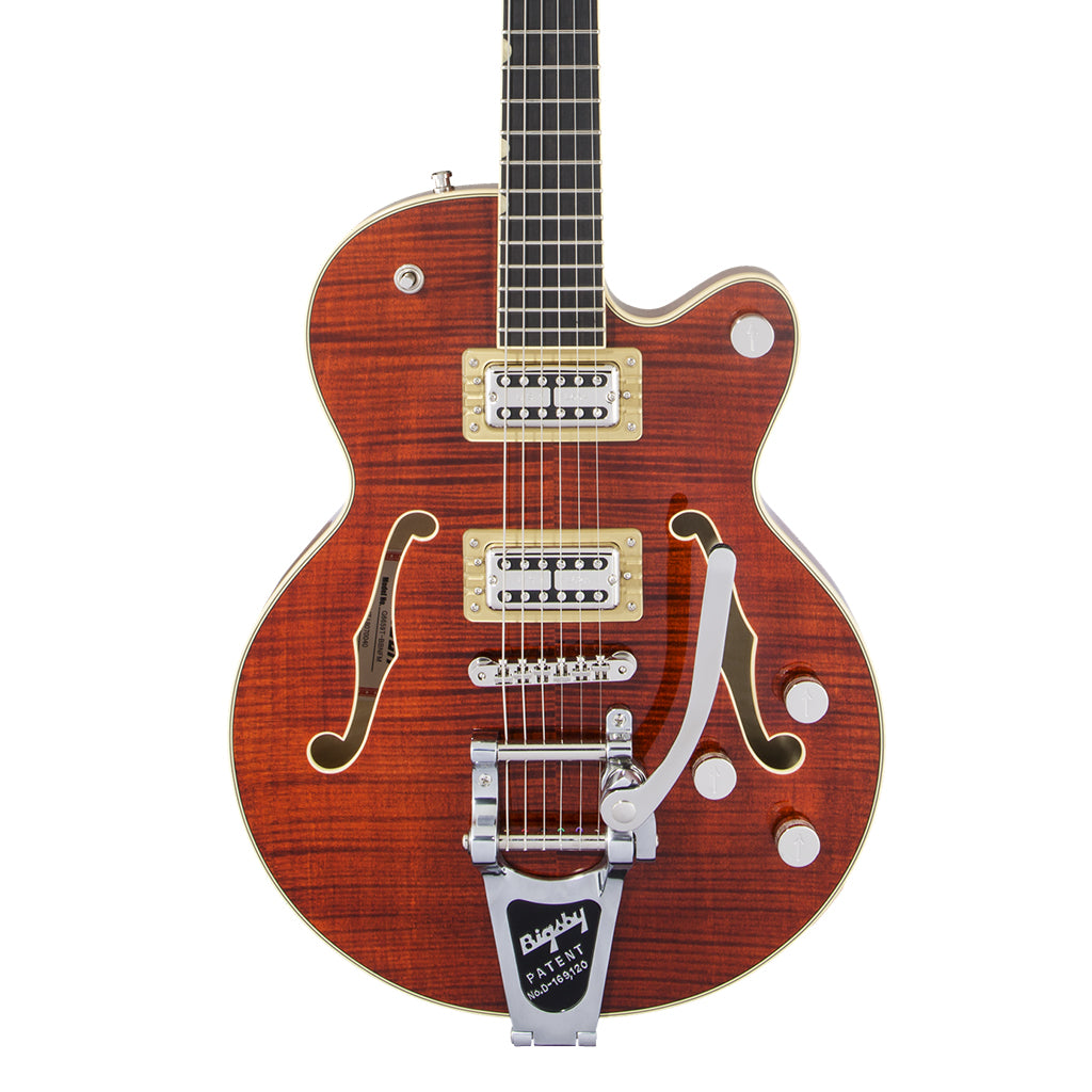 Gretsch G6659TFM Players Edition Broadkaster Jr Center Block Single Cut with String Thru Bigsby and Flame Maple Bourbon Stain