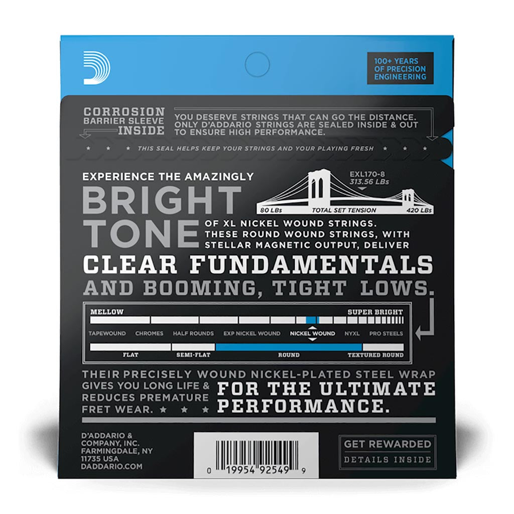 D'Addario - EXL170-8 - 45-100 Light 8-String / Long Scale Set - Bass Strings