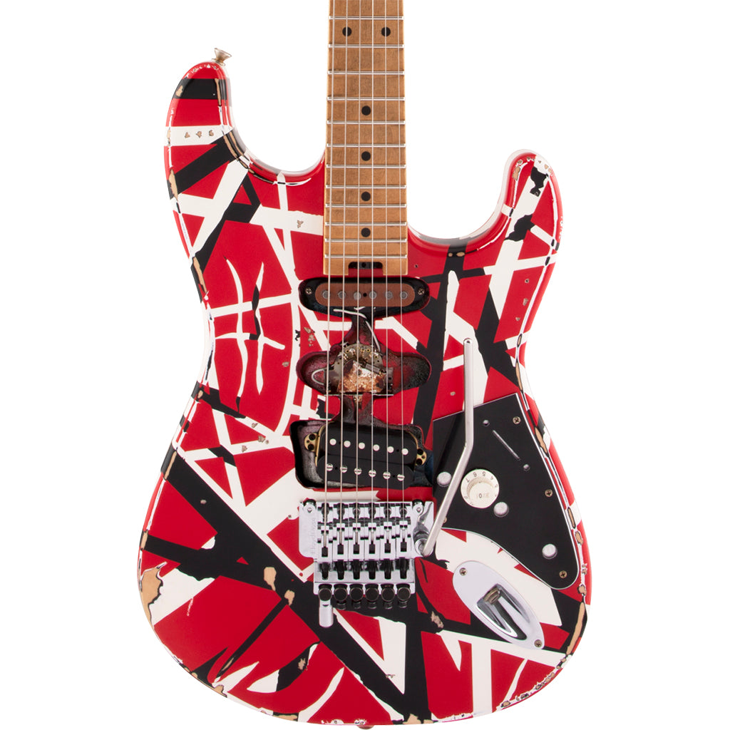 EVH - Striped Series Frankie - Maple Fingerboard - Red with Black Stripes Relic