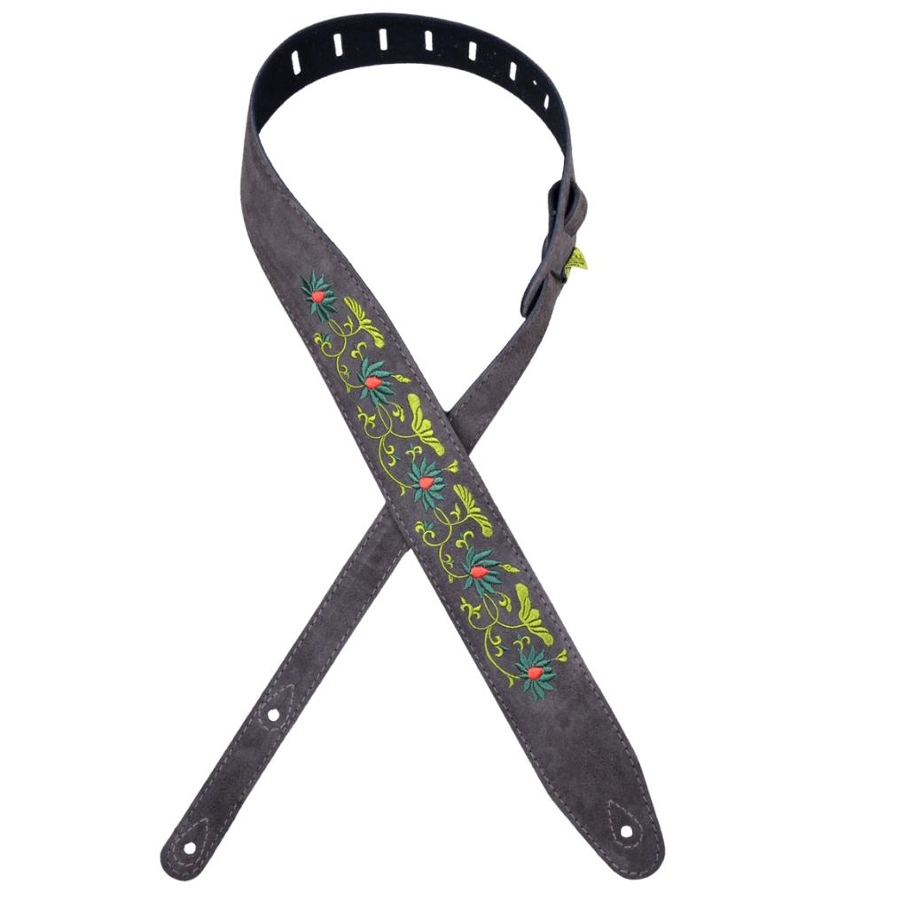 Colonial Leather DSS-ED17 Double Suede Embroidered Strap - Flower and Leaf Brown 2