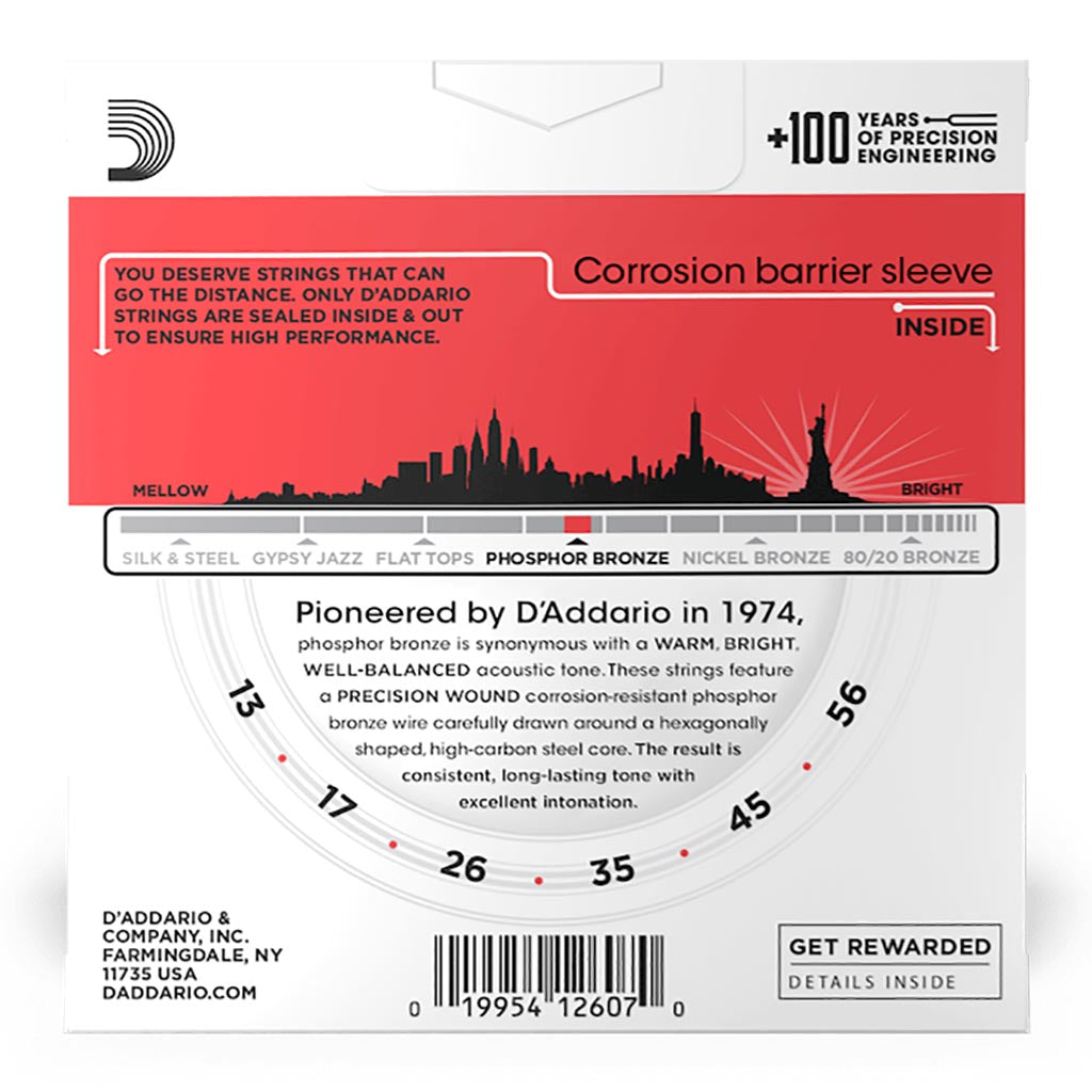 D'Addario - EJ17-3D - 3 Pack Phosphor Bronze Medium 13-56 - Acoustic Guitar Strings