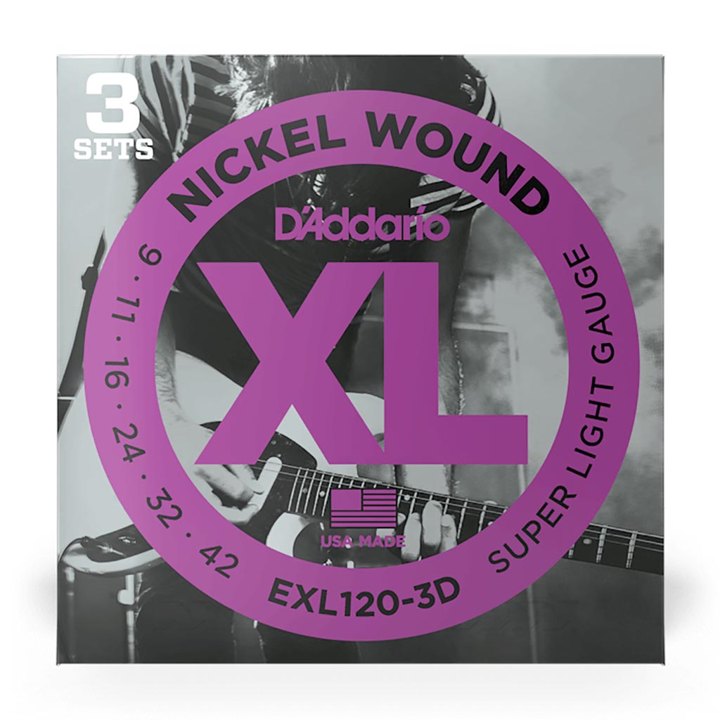 D&#39;Addario - EXL120-3D - 3 Pack Nickel Wound Super Light 9-42 - Electric Guitar Strings