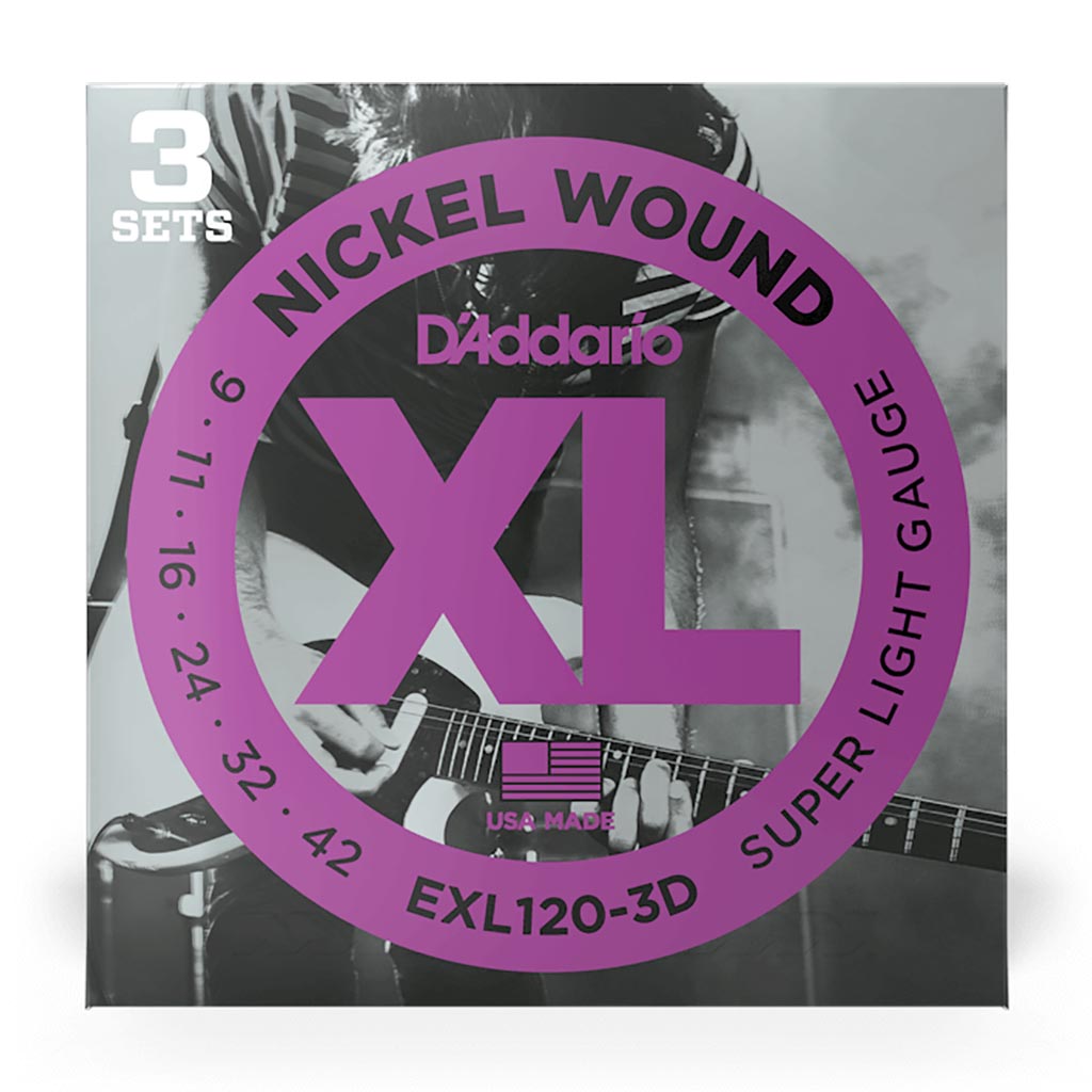 D'Addario - EXL120-3D - 3 Pack Nickel Wound Super Light 9-42 - Electric Guitar Strings