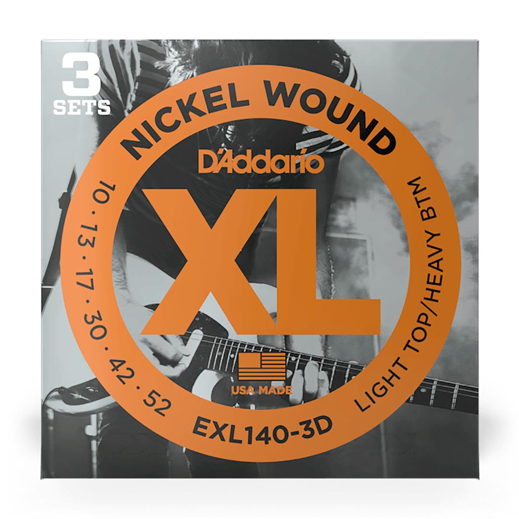D'Addario - EXL140-3D - 3 Pack Nickel Wound Light Top Heavy Bottom 10-52 - Electric Guitar Strings