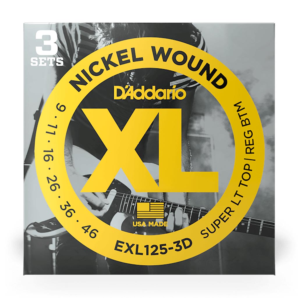 D&#39;Addario - EXL125-3D - 3 Pack Nickel Wound Super Light Top Regular Bottom 9-46 - Electric Guitar Strings