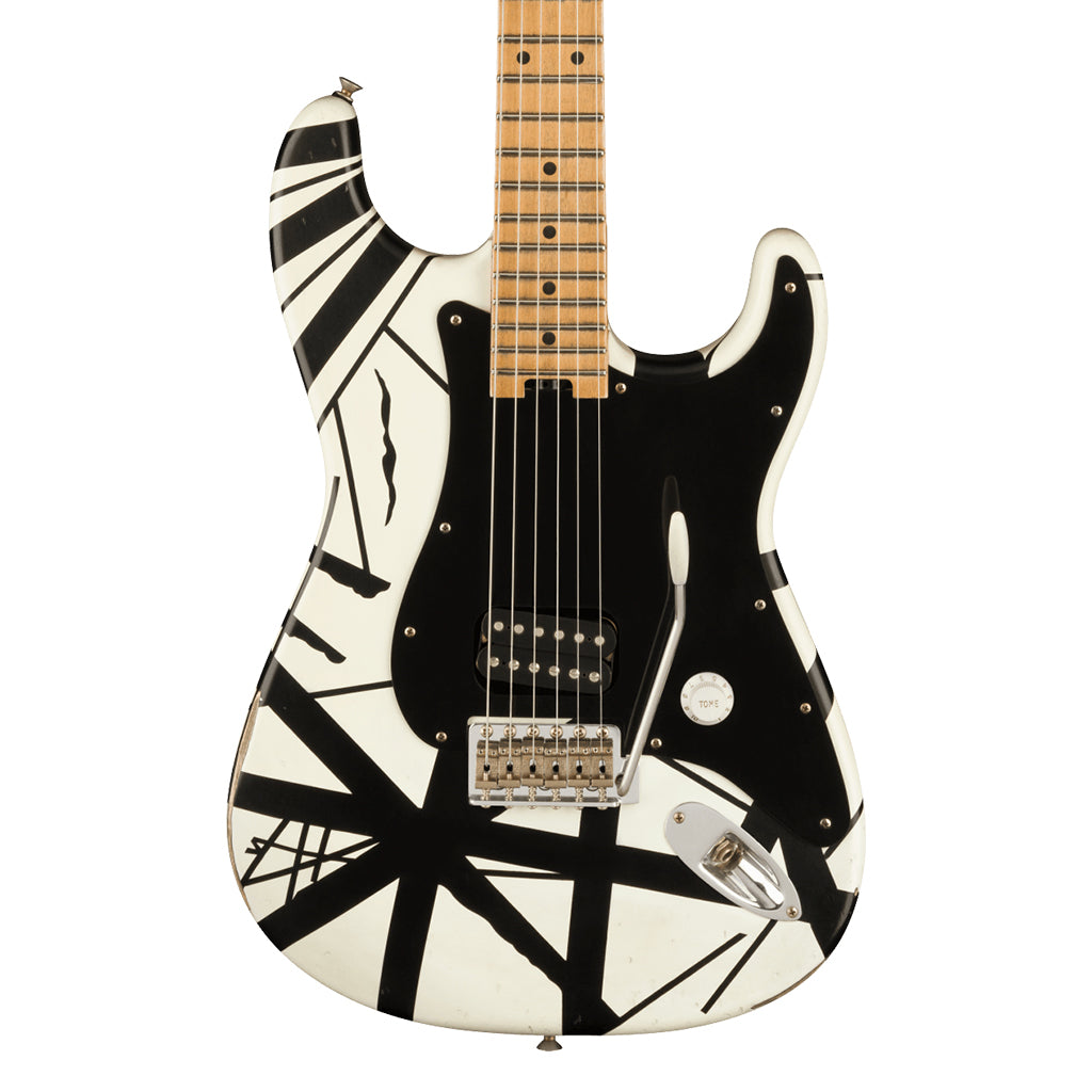 EVH Striped Series 78 Eruption Maple Fingerboard White with Black Stripes Relic