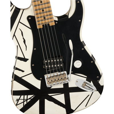 EVH Striped Series 78 Eruption Maple Fingerboard White with Black Stripes Relic