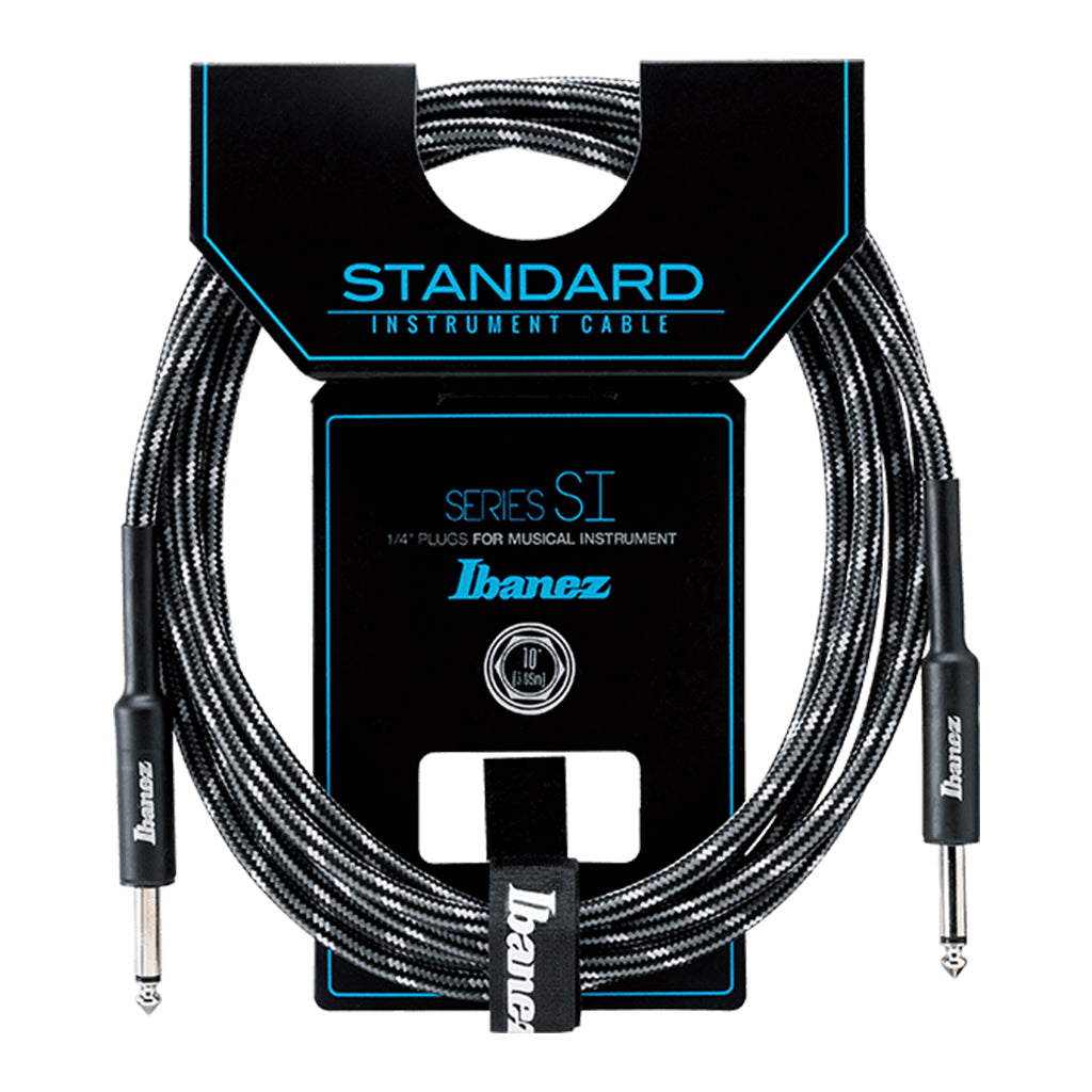 Ibanez SI10 Woven Guitar Cable with 2 Straight Plugs 10ft Charcoal Grey