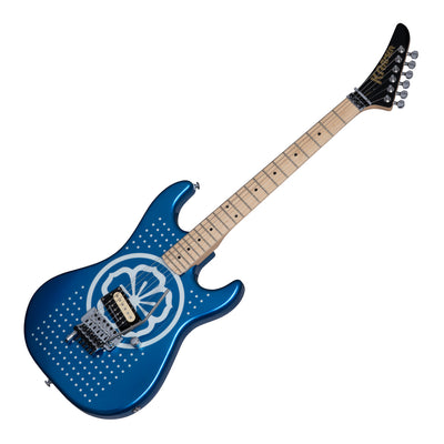 Kramer - Baretta Reverse Headstock Electric Guitar with Soft Case - White Lotus Custom Graphic White/Candy Blue