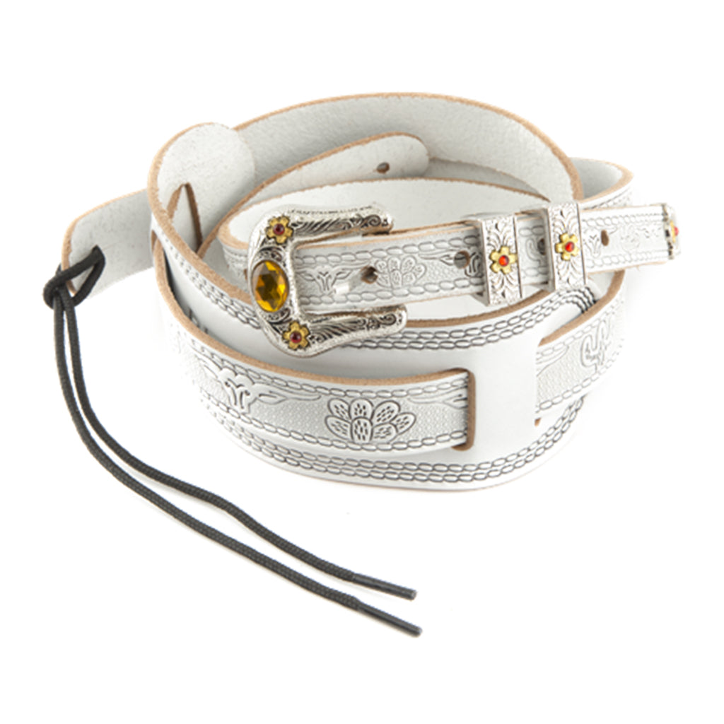 Gretsch Vintage Tooled Leather Strap - White-Sky Music
