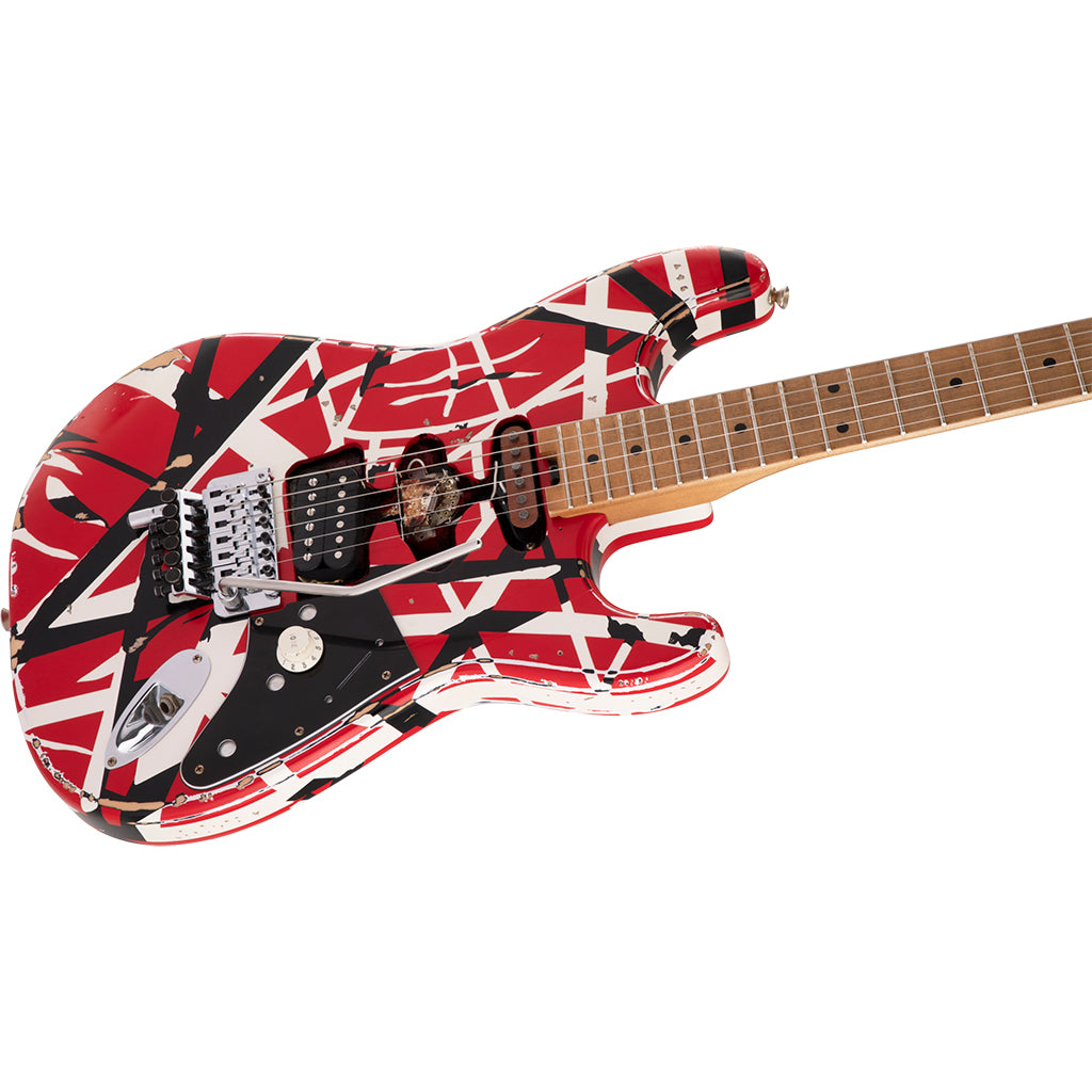 EVH - Striped Series Frankie - Maple Fingerboard - Red with Black Stripes Relic