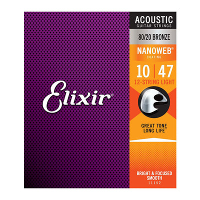 Elixir 11152 - Nanoweb 80/20 Bronze Light 10-47 - 12-String Acoustic Guitar Strings