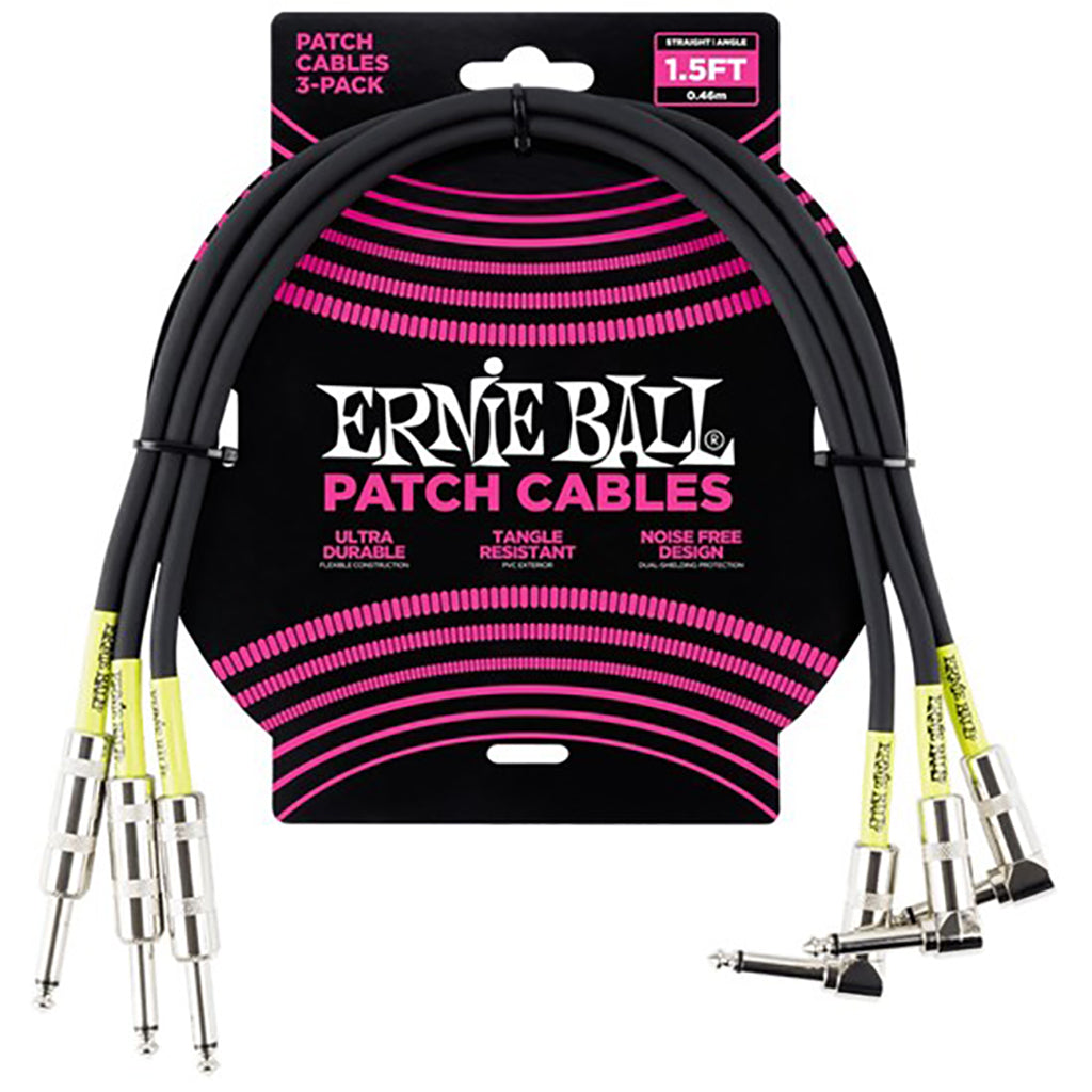 Ernie Ball Straight/Angle Patch Cable 3-Pack - Black - 1.5ft