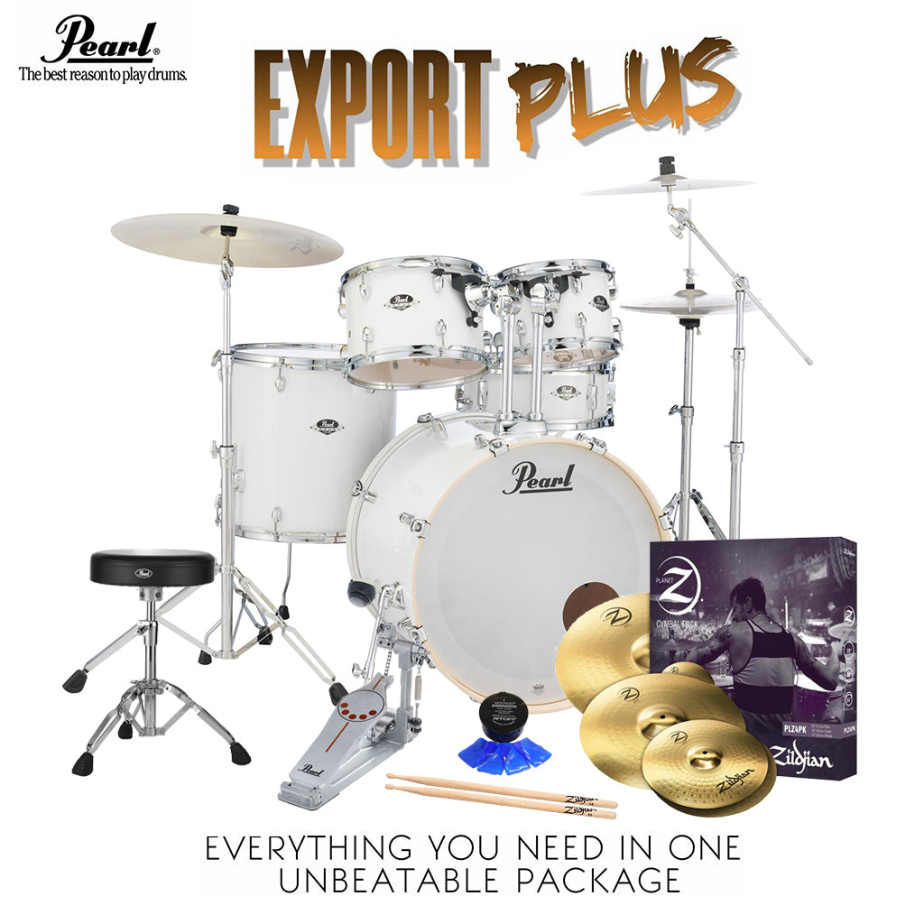 Pearl - Export 22&quot; EXX Fusion Plus Drum Kit Package with Zildjian Cymbals &amp; Hardware - Pure White