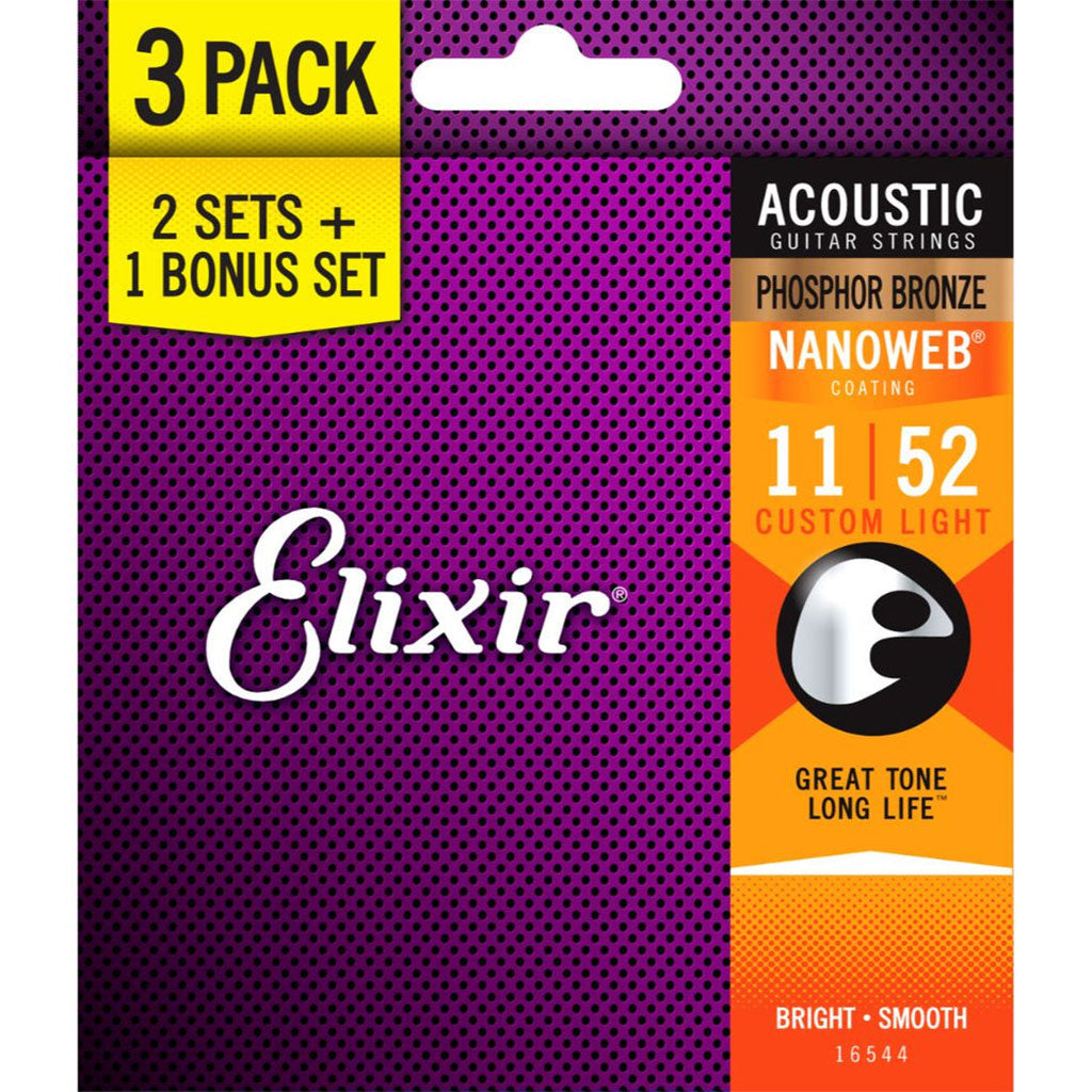 Elixir 16544 Acoustic Phosphor Bronze 3 Pack - 11 - 52