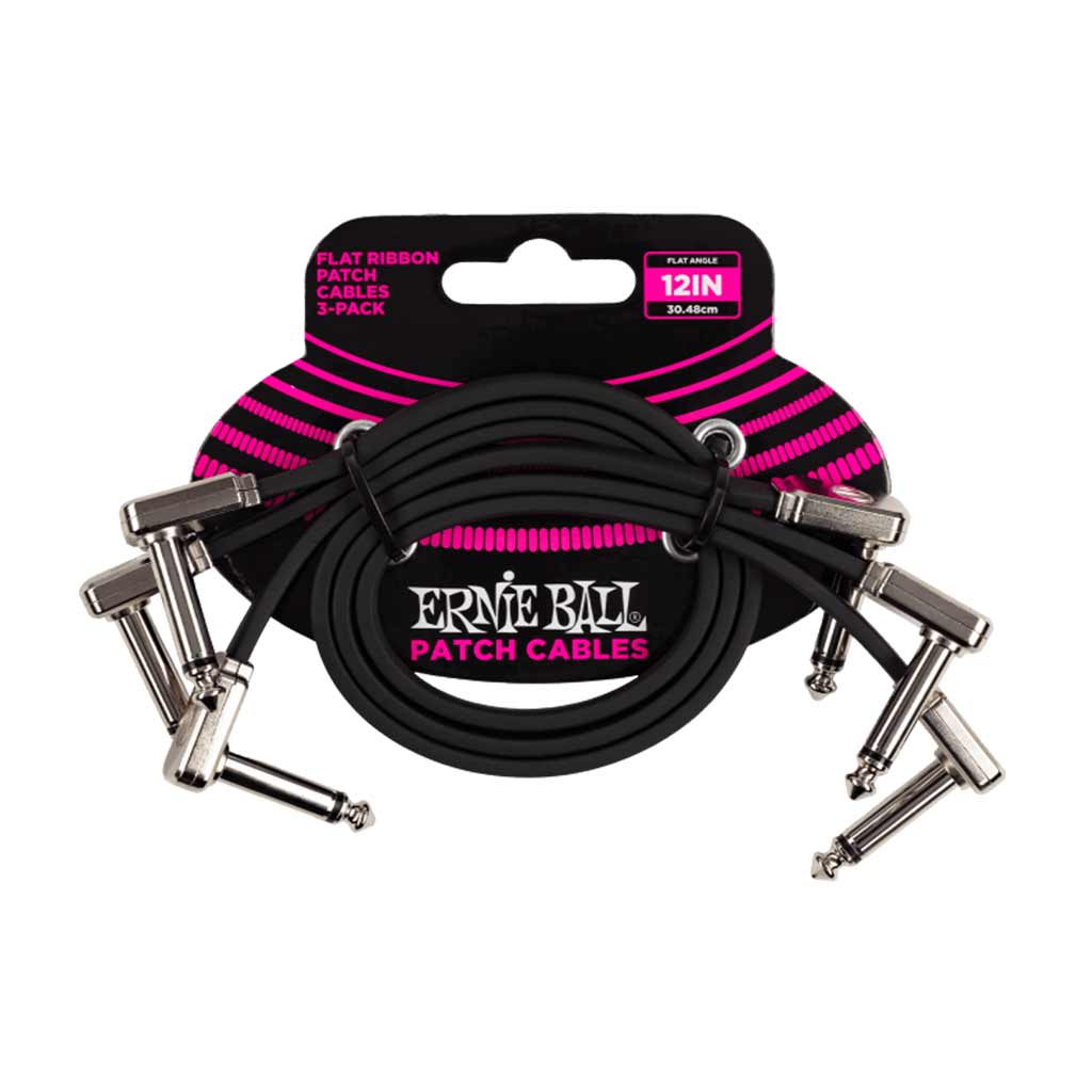 Ernie Ball E6222 Flat Ribbon Patch Cable 12" 3 Pack Sky Music