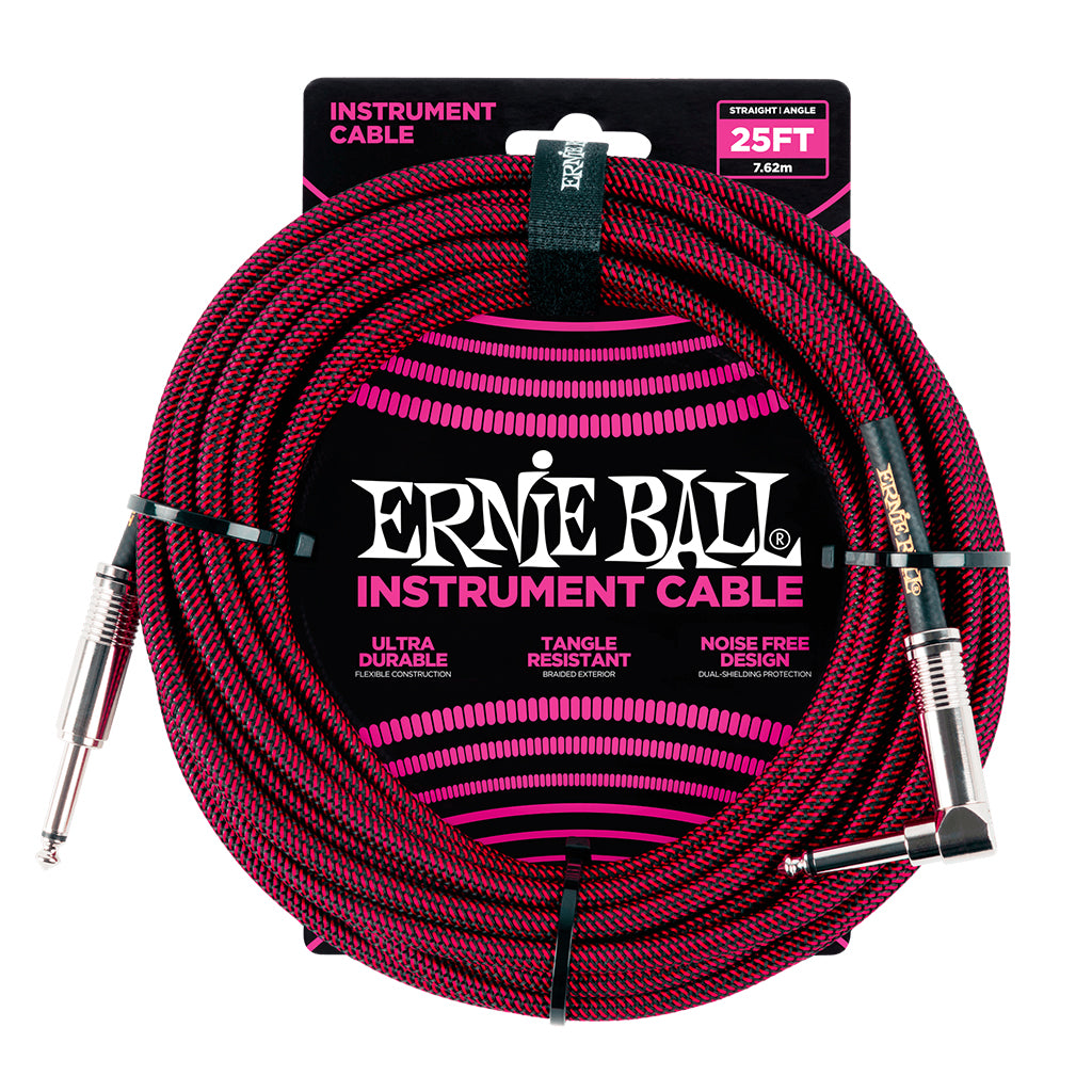 Ernie Ball E6062 Straight Angle Braid Black Red 25ft