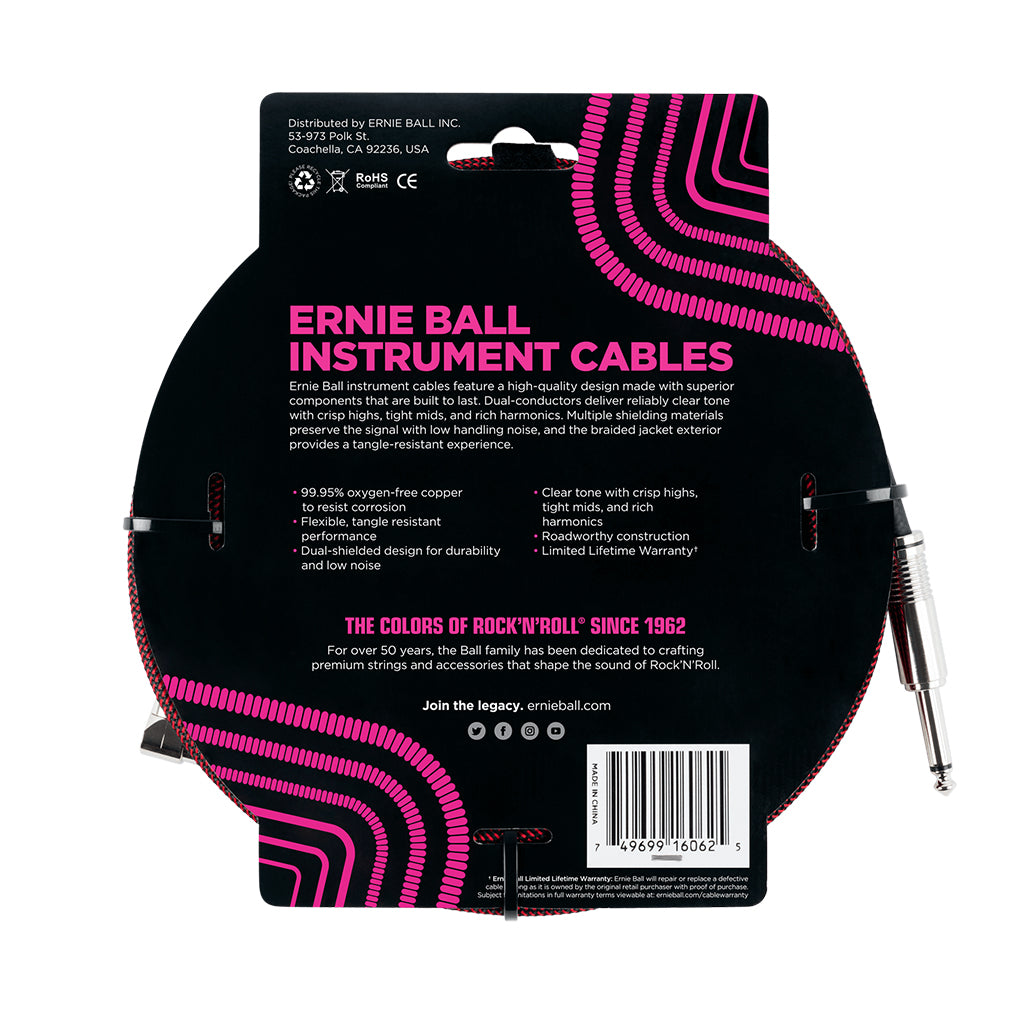 Ernie Ball E6062 - Straight/Angle Braid - Black/Red - 25ft-Sky Music