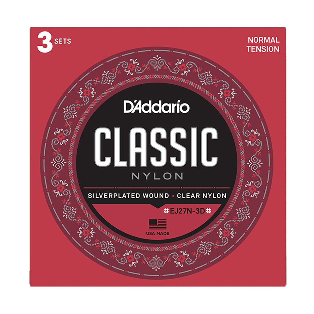 D Addario EJ27N 3 Pack Nylon Normal Tension Classical Guitar Strings