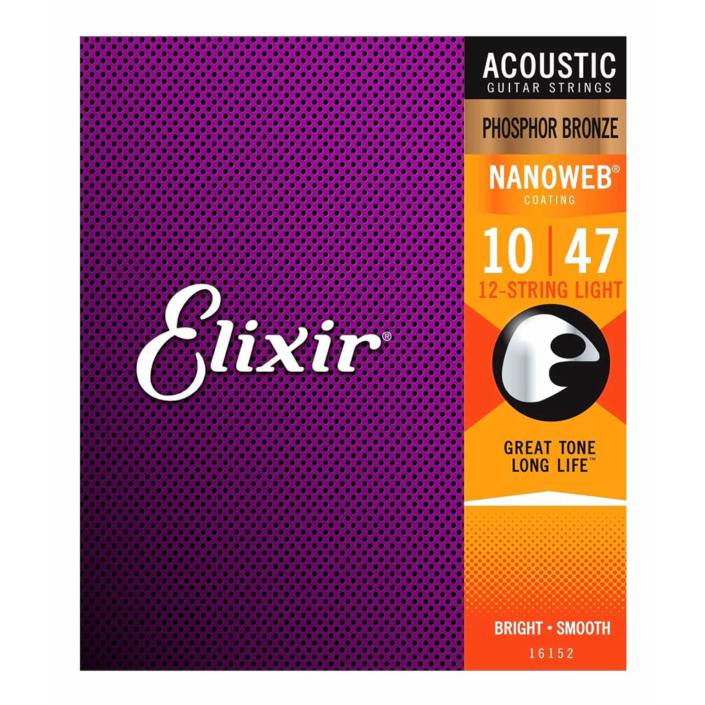 Elixir E16152 - Nanoweb Phosphor Bronze 10-47 - 12 String Acoustic Guitar Strings