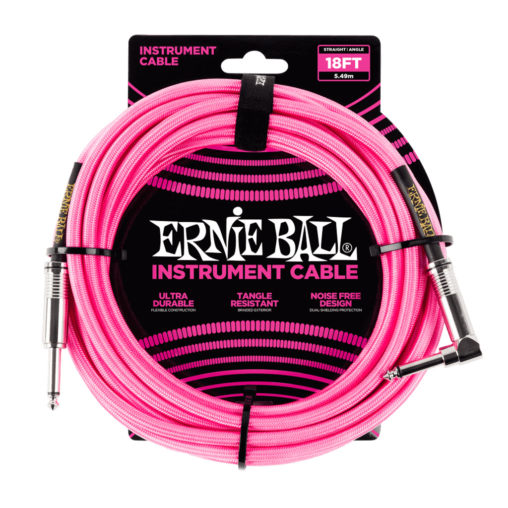 Ernie Ball E6083 - Braided Instrument Cable 18' S/A - Neon Pink