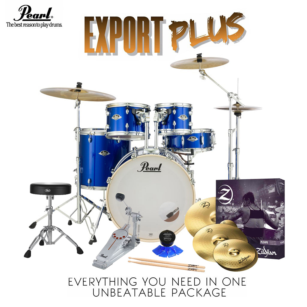 Pearl - Export 22&quot; EXX Fusion Plus Drum Kit Package with Zildjian Cymbals &amp; Hardware - High Voltage Blue
