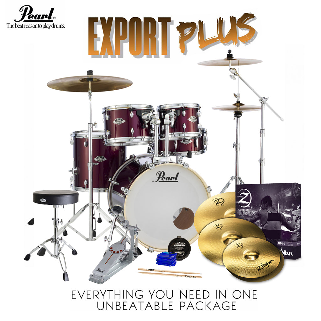 Pearl Export 22" EXX Fusion Plus Drum Kit Package with Zildjian Cymbals & Hardware - Burgundy-Sky Music