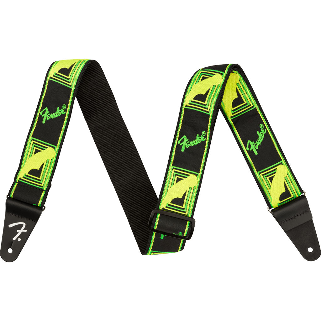 Fender Neon Monogrammed Strap, Green and Yellow, 2"