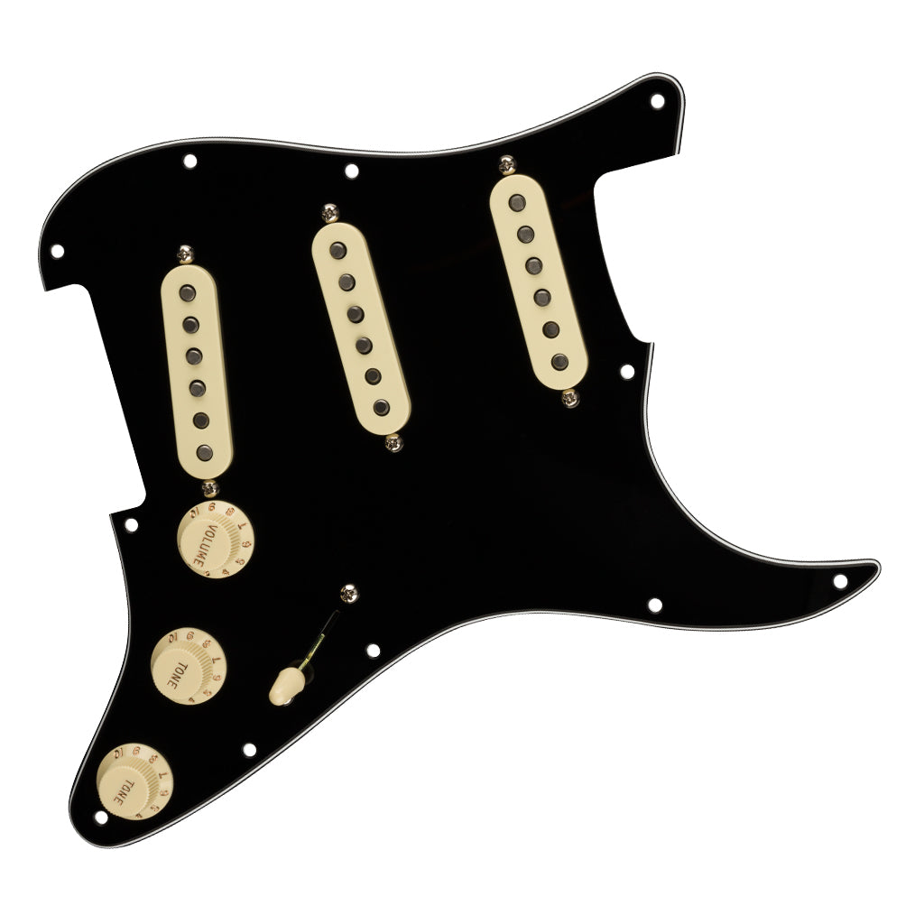 Fender - Pre-Wired Strat Pickguard, Original '57/'62 SSS, Black 11 Hole PG
