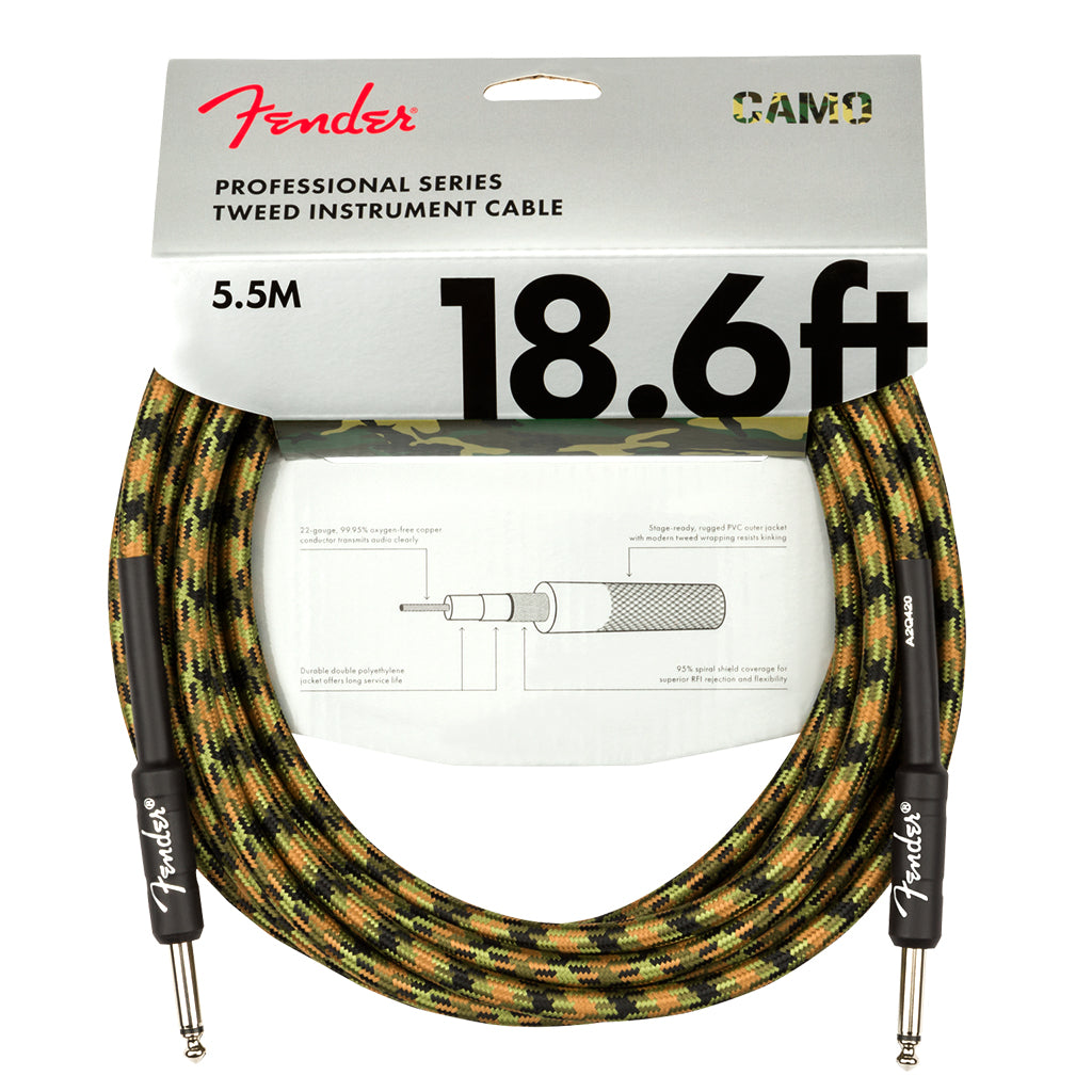 Fender Professional Series Instrument Cable Straight Straight 18.6 Woodland Camo