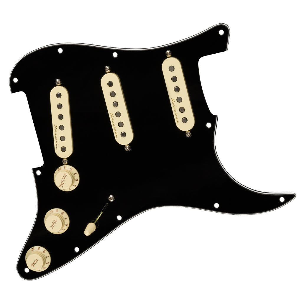 Fender Pre Wired Strat Pickguard Vintage Noiseless SSS Black 11 Hole Pickguard