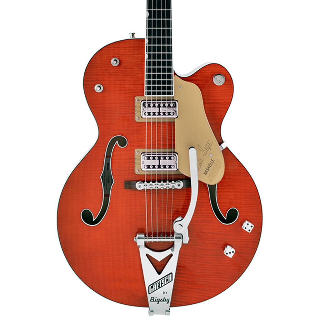 Gretsch G6120TFM-BSNV Brian Setzer Signature Nashville® Hollow Body with Bigsby® and Flame Maple, Ebony Fingerboard, Orange Stain