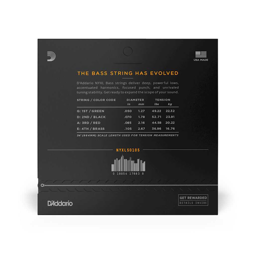 D'Addario - NYXL50105 - Nickel Wound Bass Guitar Strings, Medium, 50-105, Long Scale