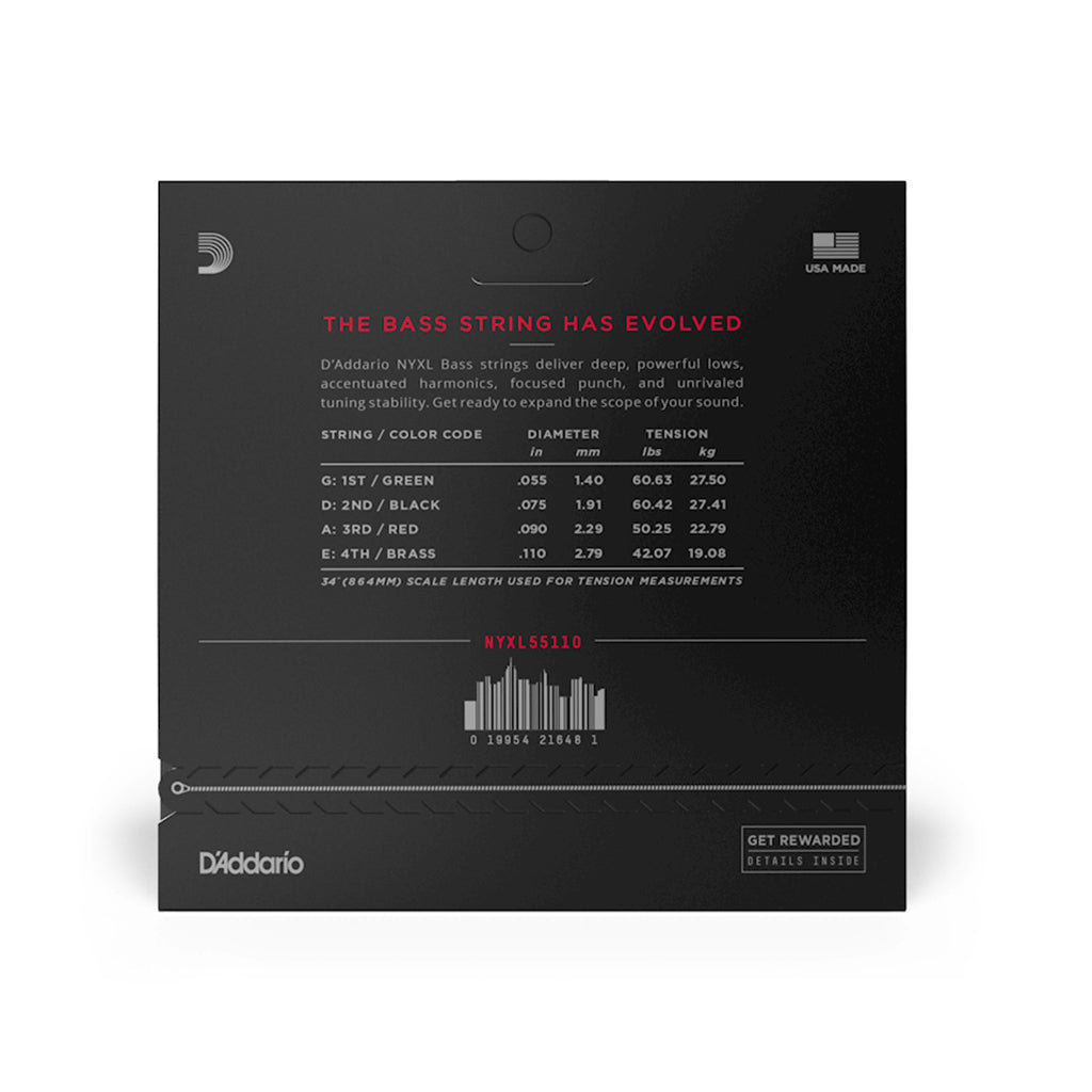 D'Addario - NYXL55110 - Nickel Wound Bass Guitar Strings, Heavy 55-110, Long Scale