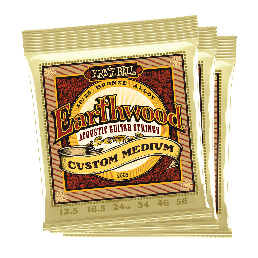 Ernie Ball Earthwood Custom Medium 8020 Bronze 12.5 56 Acoustic Guitar Strings 3 Pack