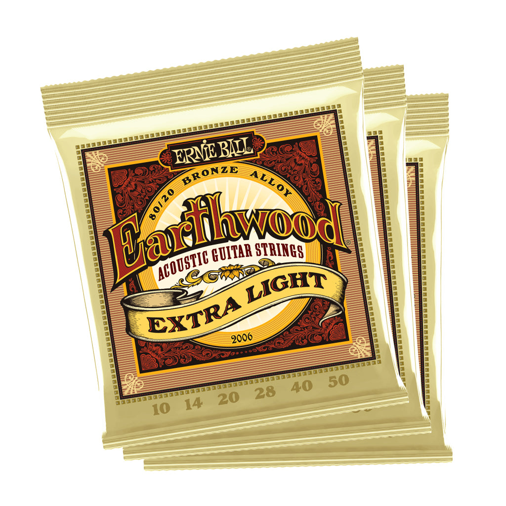 Ernie Ball Earthwood Extra Light 8020 Bronze 10 50 Acoustic Guitar Strings 3 Pack