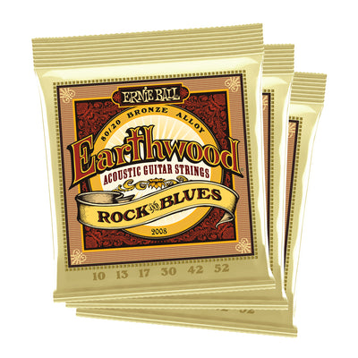 Ernie Ball Earthwood Rock and Blues with Plain G 8020 Bronze 10 52 Acoustic Guitar Strings 3 Pack