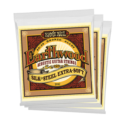 Ernie Ball Earthwood Silk and Steel Extra Soft 8020 Bronze 10 50 Acoustic Guitar Strings 3 Pack