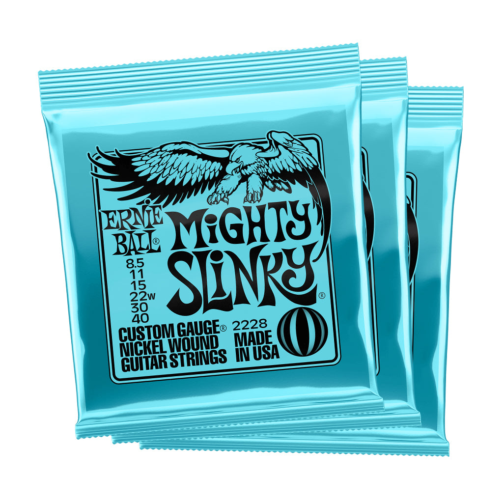 Ernie Ball Mighty Slinky Nickel Wound 8.5 40 Electric Guitar Strings 3 Pack