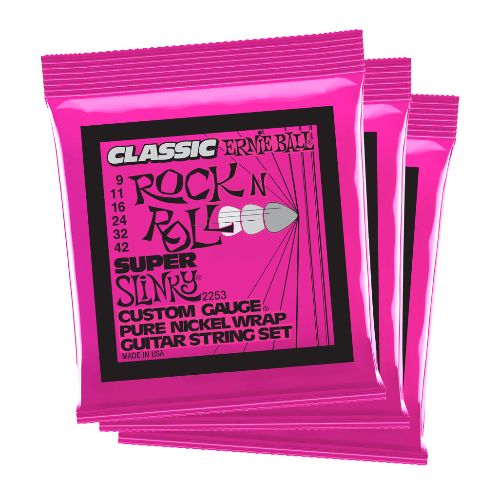 Ernie Ball Super Slinky Classic Rock N Roll Pure Nickel 9 42 Electric Guitar Strings 3 Pack