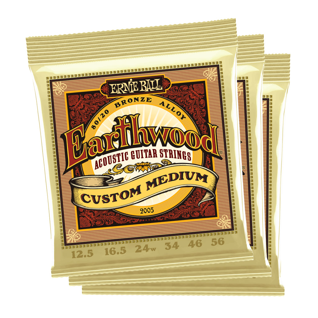 Ernie Ball Earthwood Custom Medium Phosphor Bronze 12.5 56 Acoustic Guitar Strings 3 Pack